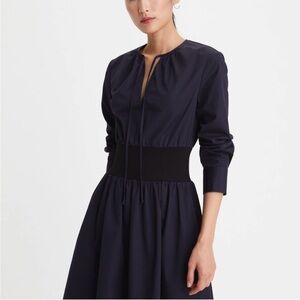 Tory Burch Poplin Knit-waist dress, size 12, color medium navy